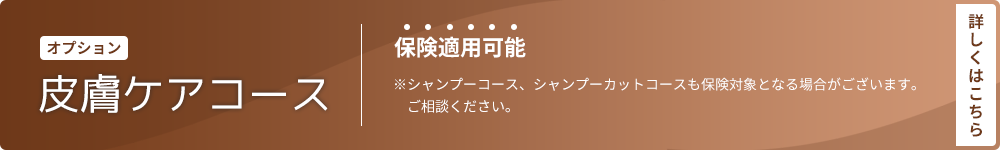 オプション　皮膚ケアコース　保険適用可能　シャンプーコース、半プーカットコースも保険対象となる場合がございます。ご相談ください。詳しくはこちら